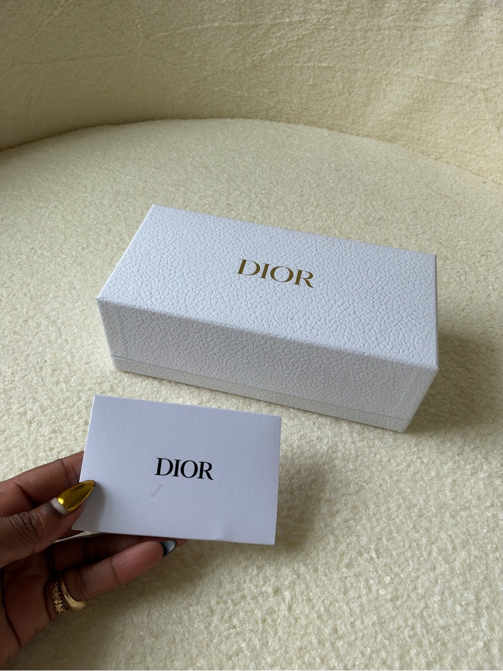 Dior White and Gold Sunglasses Box with Branded Card